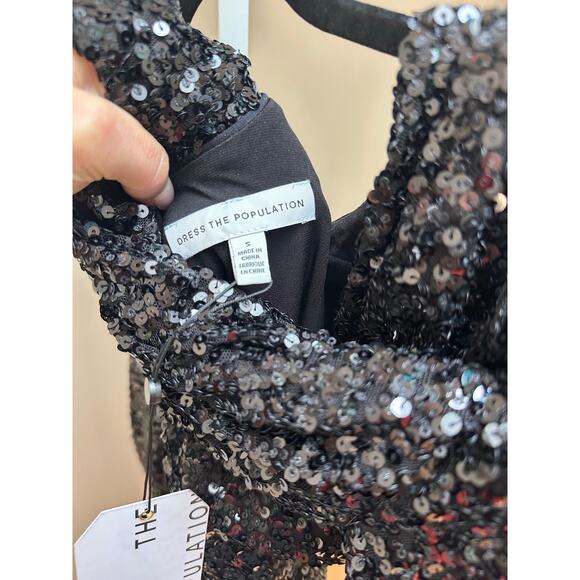 NEW NWT Dress The Population Janette Dress Black Sequin Maxi size Small - Picture 7 of 8